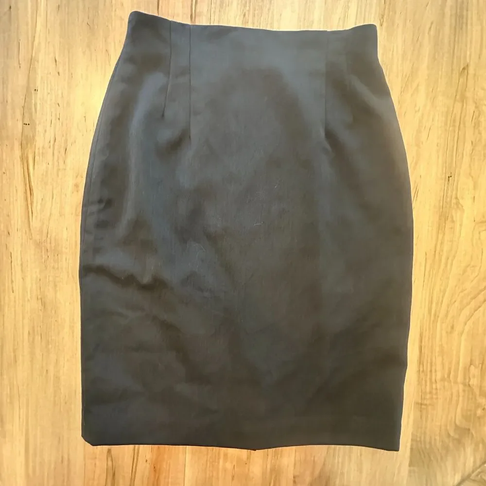 Vintage Black High Waisted Wool Blend Pencil Skirt Knee Length Size 6